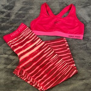 Nike Pro Dri Fit Capri Athletic Set Pink & Magenta  Size M